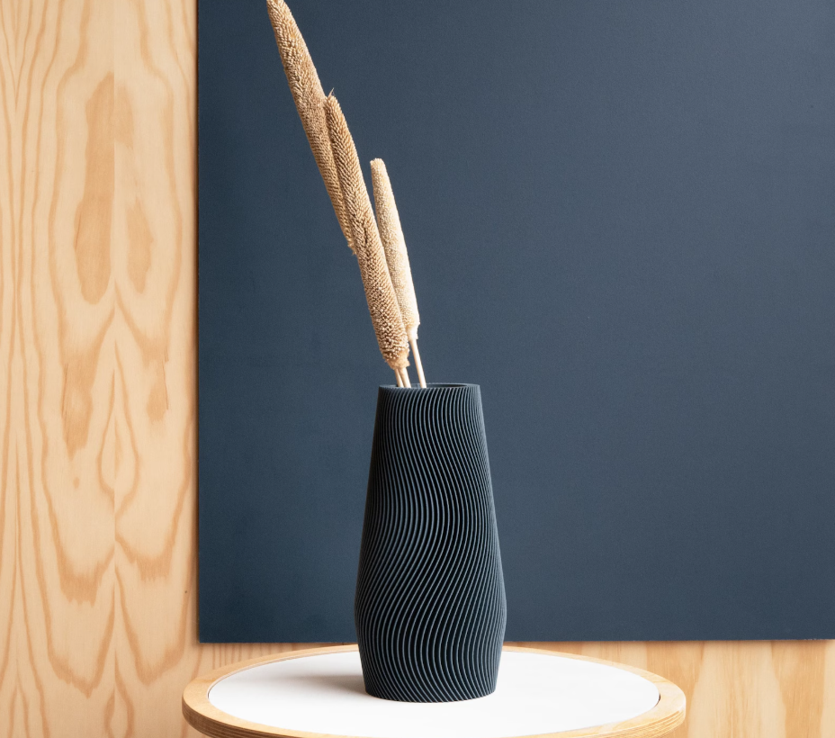 Vase "Wave" bois bleu Indigo - Fleurs fraiches ou séchées