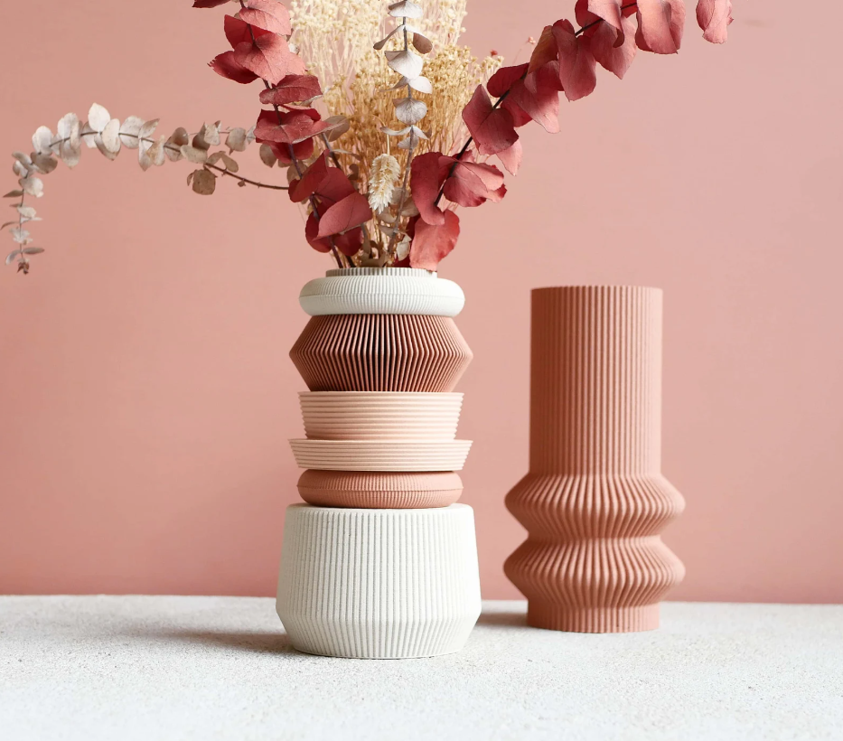 Vase modulaire AMA Terracotta et Rose Poudré, parfait pour fleurs séchées ou fleurs fraiches