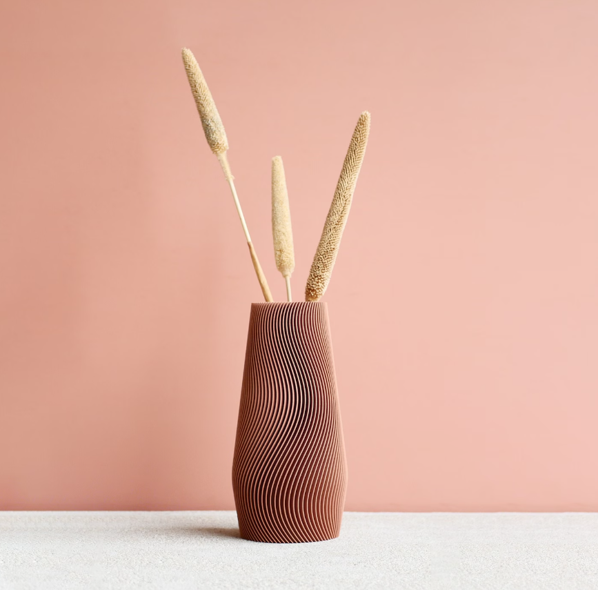 Vase géométrique WAVE Rose Terracotta en bois recyclé - Parfait pour fleurs séchées ou fleurs fraiches !