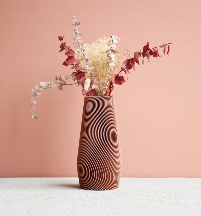 Vase géométrique WAVE Rose Terracotta en bois recyclé - Parfait pour fleurs séchées ou fleurs fraiches !
