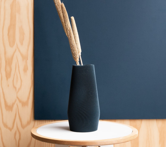 Vase "Wave" bois bleu Indigo - Fleurs fraiches ou séchées