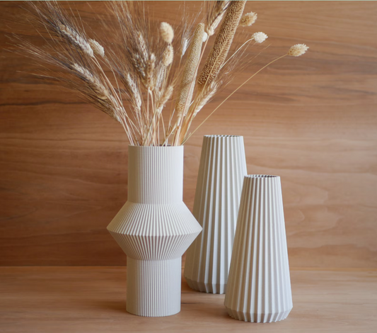 Vase géométrique Bois blanc "OISHO" - parfait pour fleurs séchées ou fleurs fraiches