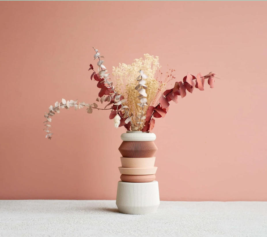Vase modulaire AMA Terracotta et Rose Poudré, parfait pour fleurs séchées ou fleurs fraiches