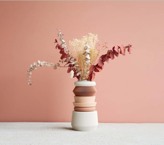 Vase modulaire AMA Terracotta et Rose Poudré, parfait pour fleurs séchées ou fleurs fraiches