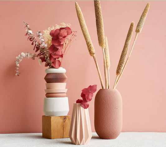 Vase modulaire AMA Terracotta et Rose Poudré, parfait pour fleurs séchées ou fleurs fraiches
